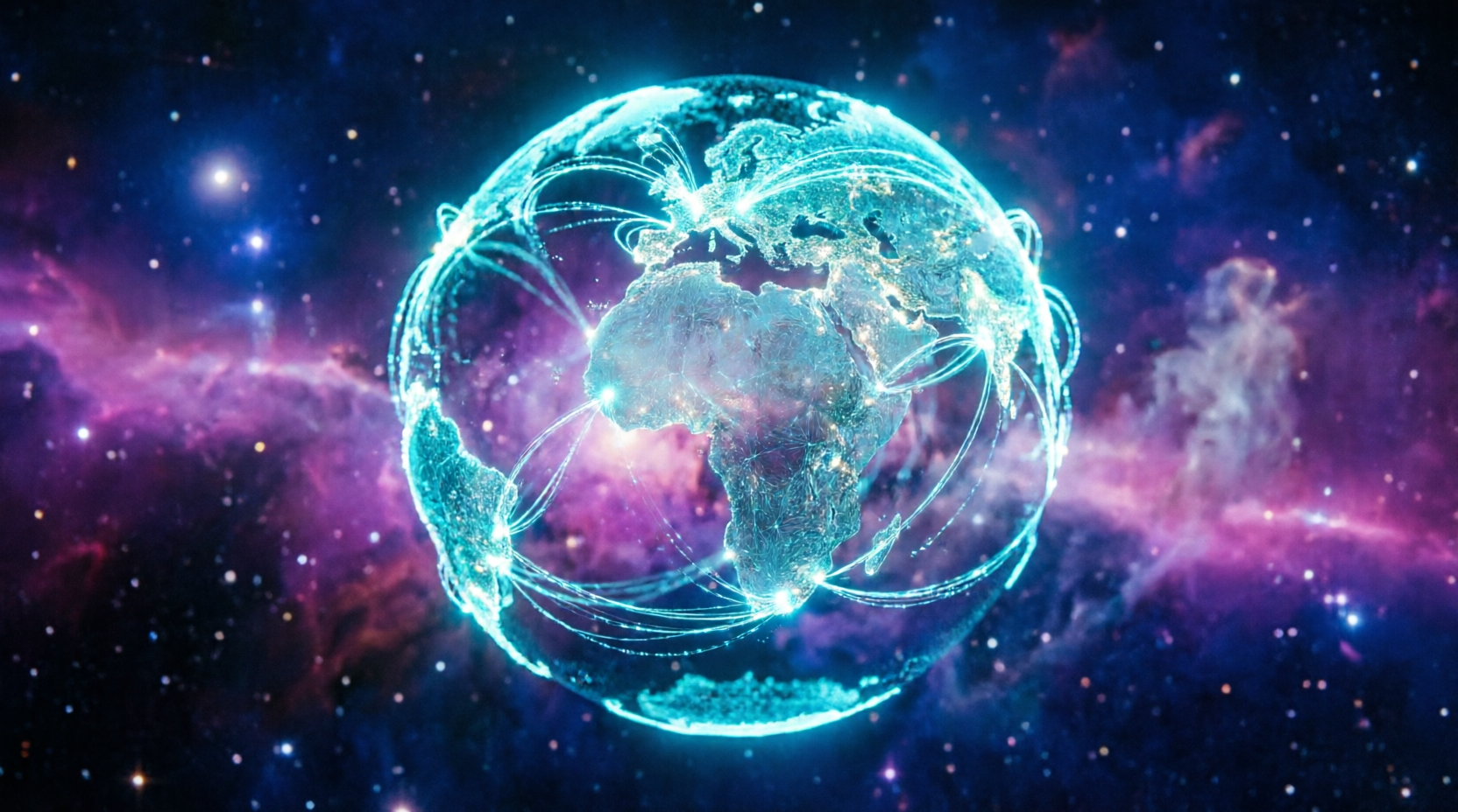Holographic Earth with Global PS Infotech network connections across continents
